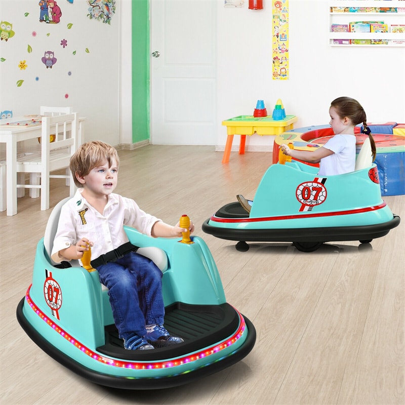 12V Electric Kids Ride On Bumper Car 360° Spin Toddler Bumper Car with Remote Control, Dual Joysticks & Flashing Lights