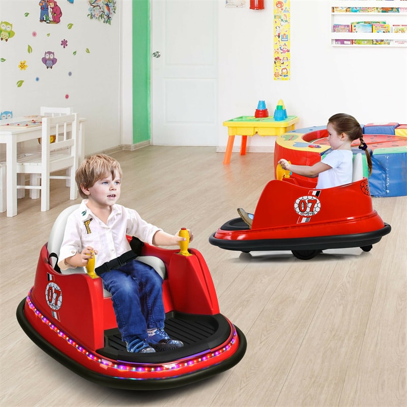 12V Electric Kids Ride On Bumper Car 360° Spin Toddler Bumper Car with Remote Control, Dual Joysticks & Flashing Lights