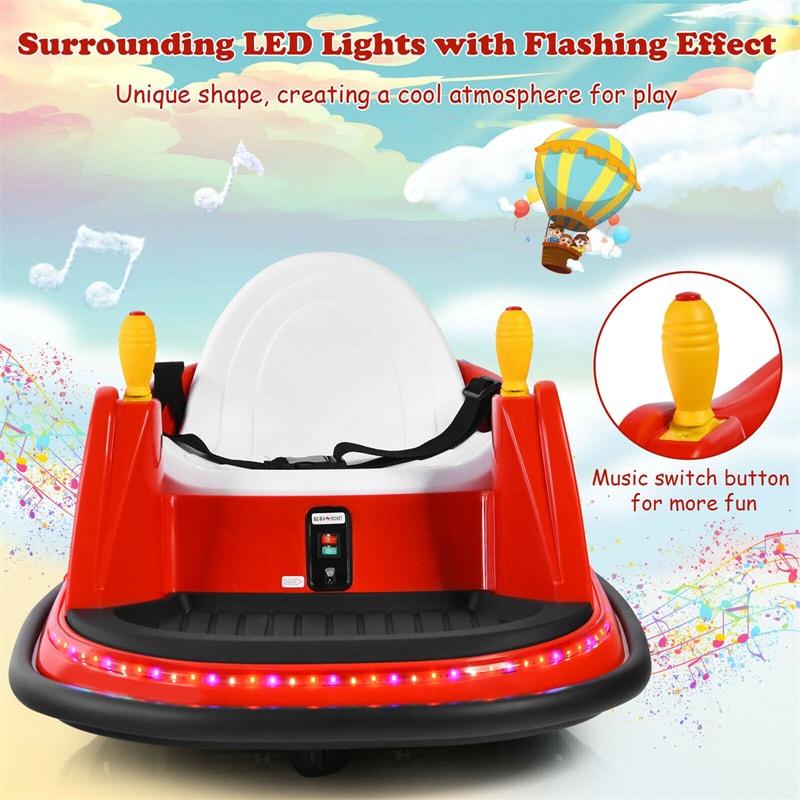 12V Electric Kids Ride On Bumper Car 360° Spin Toddler Bumper Car with Remote Control, Dual Joysticks & Flashing Lights