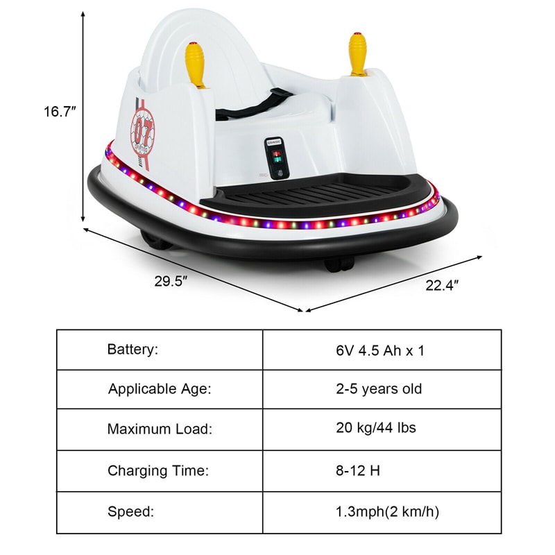 12V Electric Kids Ride On Bumper Car 360° Spin Toddler Bumper Car with Remote Control, Dual Joysticks & Flashing Lights