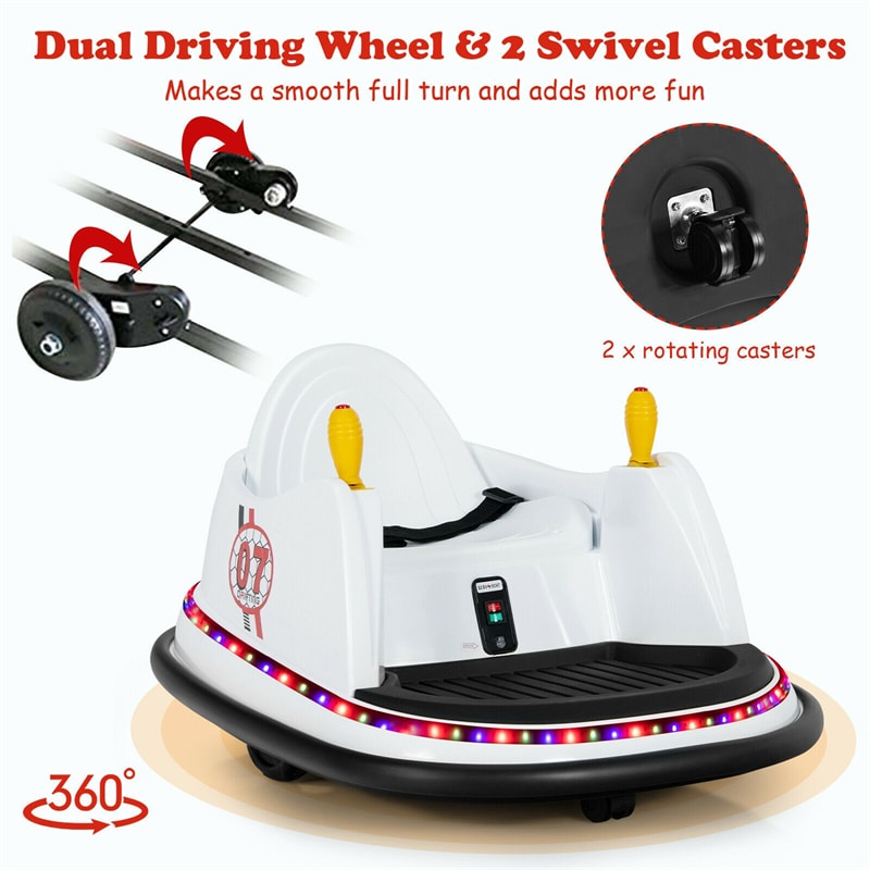 12V Electric Kids Ride On Bumper Car 360° Spin Toddler Bumper Car with Remote Control, Dual Joysticks & Flashing Lights