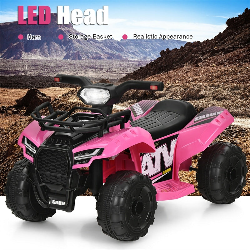 Kids Ride On ATV Quad Car 6V Battery Powered Electric Vehicle with LED Light and MP3