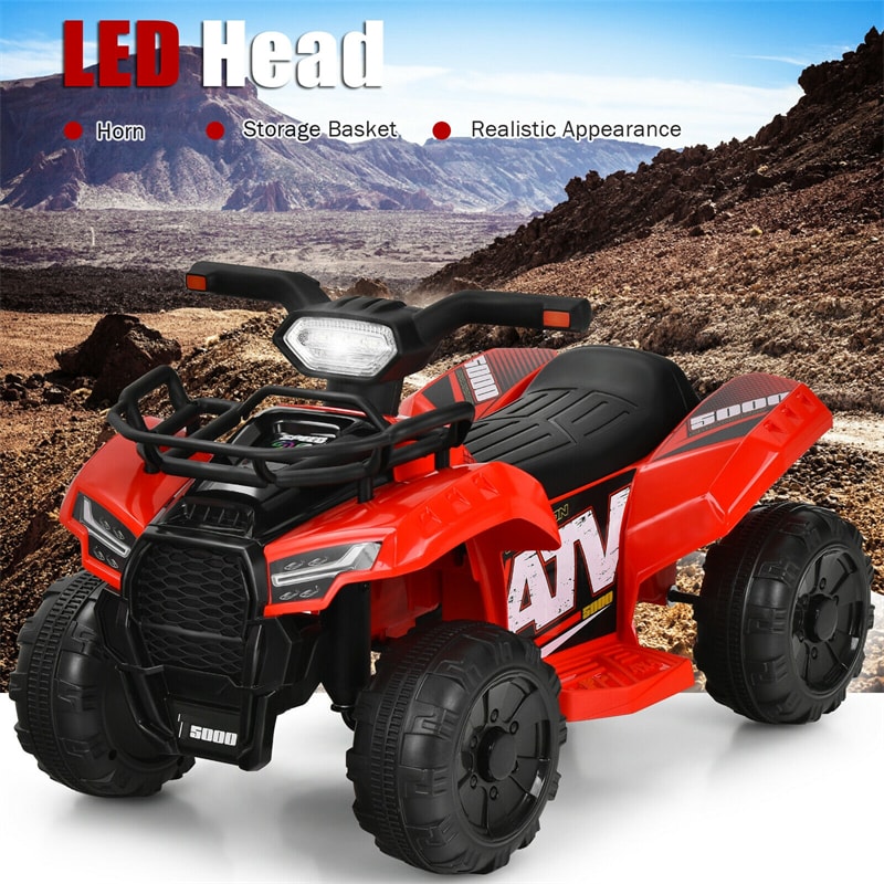 Kids Ride On ATV Quad Car 6V Battery Powered Electric Vehicle with LED Light and MP3