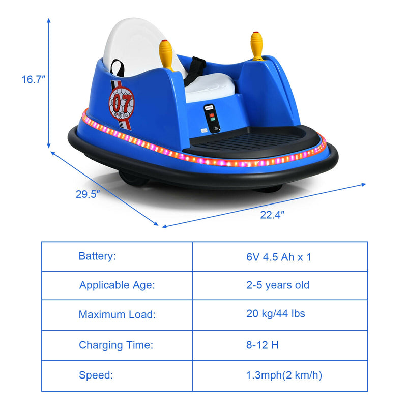 12V Electric Kids Ride On Bumper Car 360° Spin Toddler Bumper Car with Remote Control, Dual Joysticks & Flashing Lights