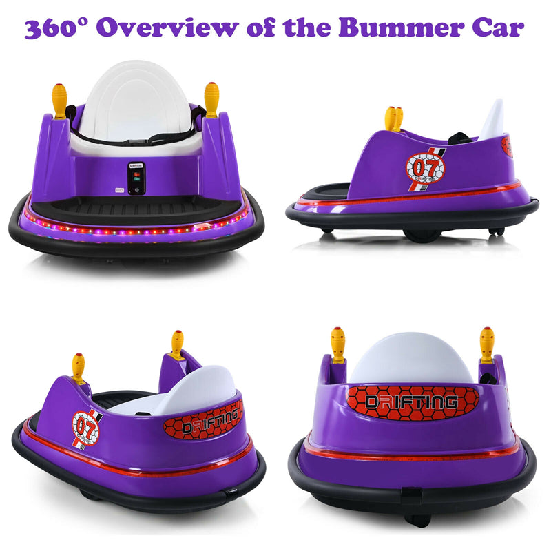 12V Electric Kids Ride On Bumper Car 360° Spin Toddler Bumper Car with Remote Control, Dual Joysticks & Flashing Lights