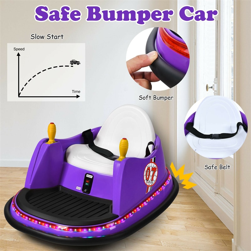 12V Electric Kids Ride On Bumper Car 360° Spin Toddler Bumper Car with Remote Control, Dual Joysticks & Flashing Lights