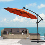 10FT Offset Patio Umbrella Solar Powered LED Outdoor Market Umbrella 360 Degree Rotation with Crank Handle & Cross Base