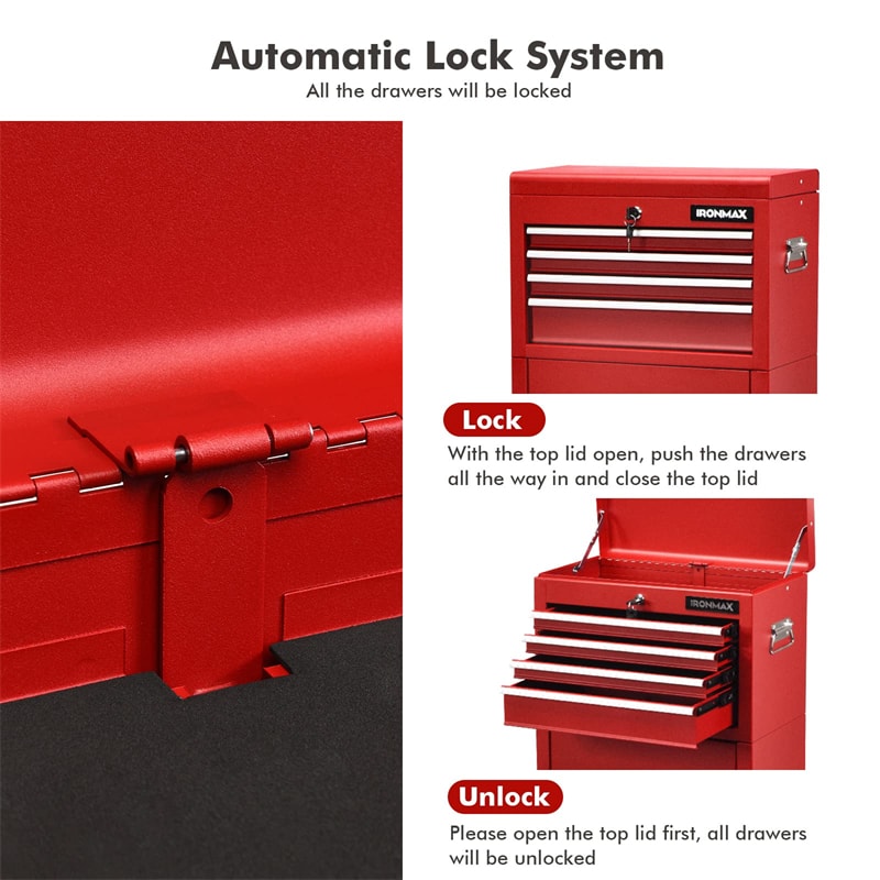 6-Drawer Rolling Tool Chest 3-in-1 Tool Storage Cabinet Toolbox Organizer with Auto Locking System & Lockable Wheels