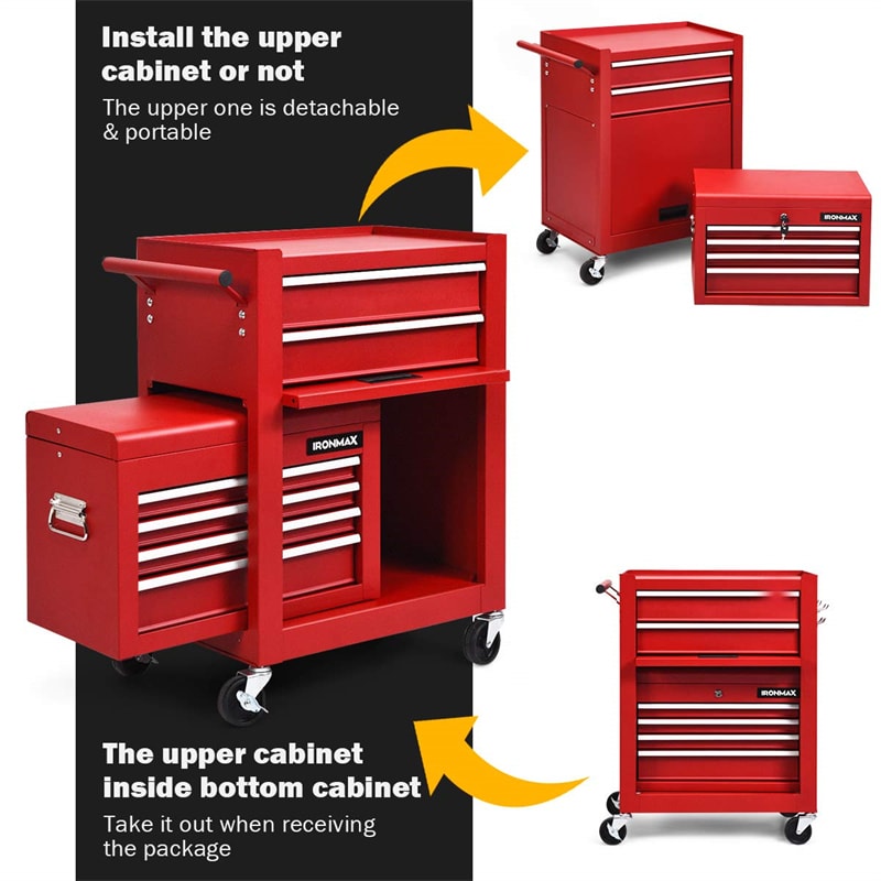 6-Drawer Rolling Tool Chest 3-in-1 Tool Storage Cabinet Toolbox Organizer with Auto Locking System & Lockable Wheels