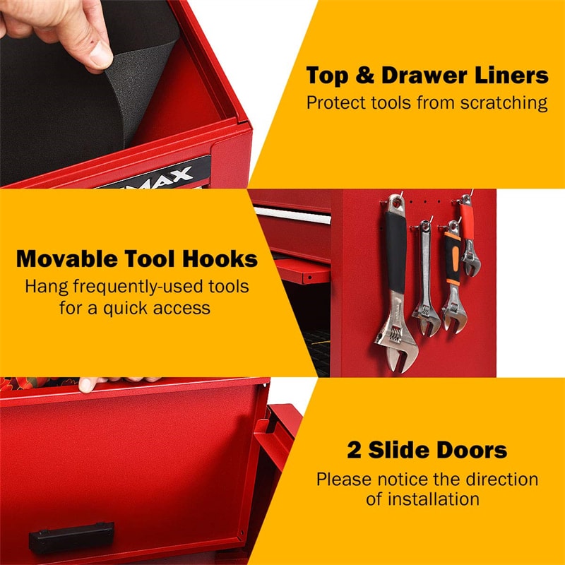 6-Drawer Rolling Tool Chest 3-in-1 Tool Storage Cabinet Toolbox Organizer with Auto Locking System & Lockable Wheels