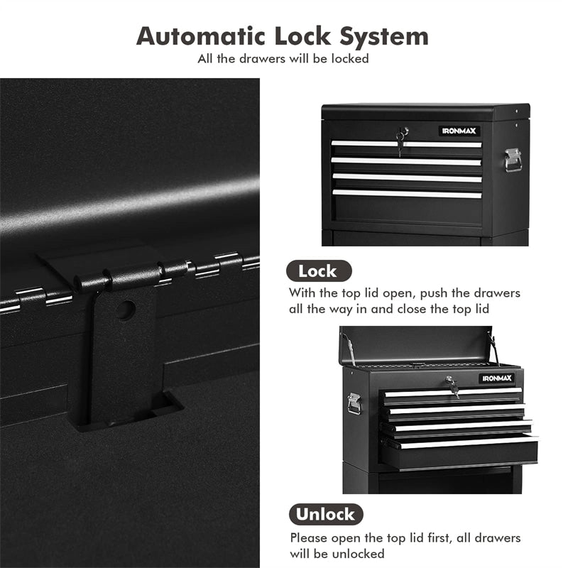 6-Drawer Rolling Tool Chest 3-in-1 Tool Storage Cabinet Toolbox Organizer with Auto Locking System & Lockable Wheels