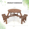 6 Person Outdoor Wood Picnic Table Backyard Garden Patio Round Table with 3 Built-in Benches & Umbrella Hole