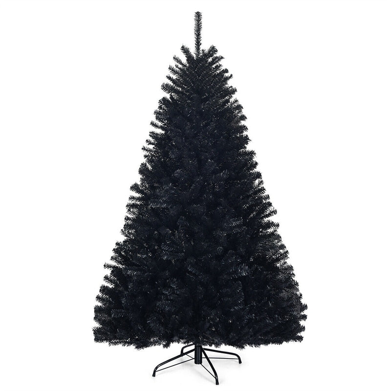 6FT Black Artificial Christmas Tree Unlit Halloween Tree with 1036 Branch Tips & Metal Stand, Hinged Xmas Full Tree for Holiday Decor Carnival Party