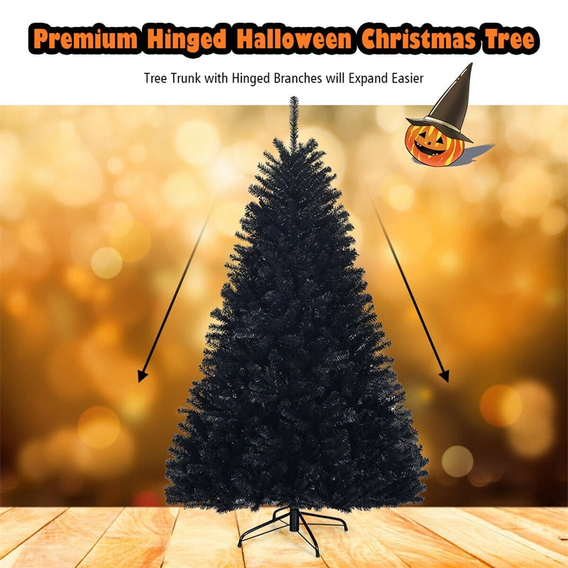 6FT Black Artificial Christmas Tree Unlit Halloween Tree with 1036 Branch Tips & Metal Stand, Hinged Xmas Full Tree for Holiday Decor Carnival Party