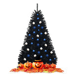 6FT Black Artificial Christmas Tree Unlit Halloween Tree with 1036 Branch Tips & Metal Stand, Hinged Xmas Full Tree for Holiday Decor Carnival Party