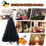 6FT Black Artificial Christmas Tree Unlit Halloween Tree with 1036 Branch Tips & Metal Stand, Hinged Xmas Full Tree for Holiday Decor Carnival Party