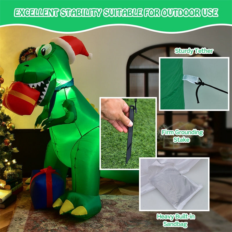 6ft Christmas Inflatable Dinosaur with Waterproof LED Lights & Built-in Powerful Blower for Indoor Outdoor Decoration