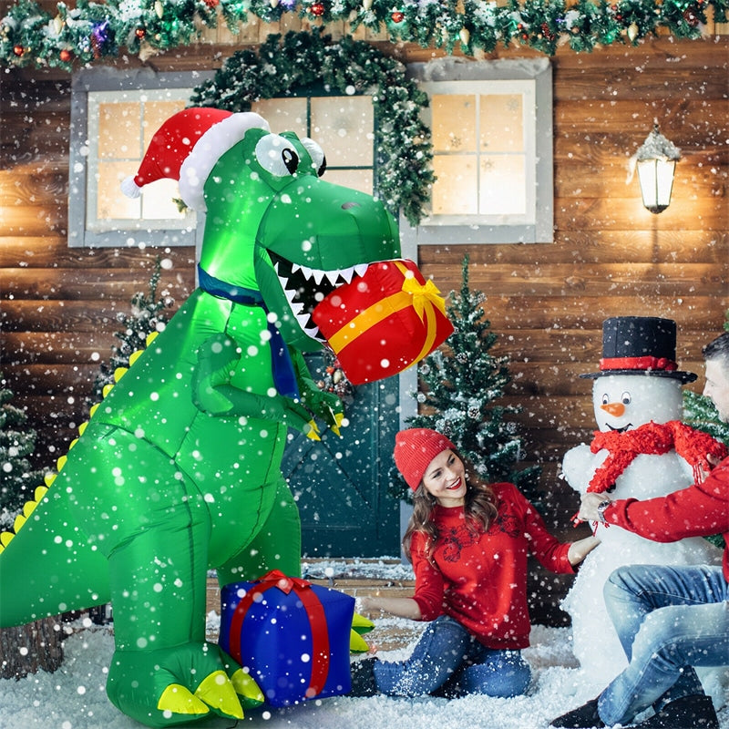 6ft Christmas Inflatable Dinosaur with Waterproof LED Lights & Built-in Powerful Blower for Indoor Outdoor Decoration