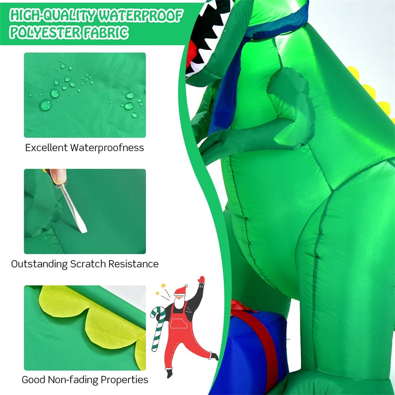 6ft Christmas Inflatable Dinosaur with Waterproof LED Lights & Built-in Powerful Blower for Indoor Outdoor Decoration