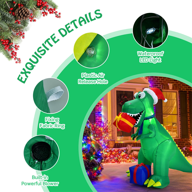 6ft Christmas Inflatable Dinosaur with Waterproof LED Lights & Built-in Powerful Blower for Indoor Outdoor Decoration