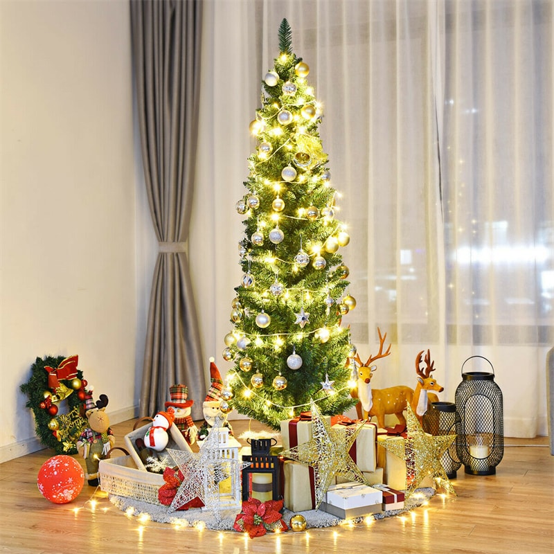 6ft Pencil Christmas Tree Slim Artificial Xmas Tree with 400 PVC Branch Tips & Foldable Metal Stand