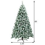 6ft Snow Flocked Christmas Tree Pre-Lit Hinged Artificial Xmas Tree with 250 Warm LED Lights, 928 Branch Tips, Folding Metal Stand for Holiday Decor