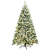 6ft Snow Flocked Christmas Tree Pre-Lit Hinged Artificial Xmas Tree with 250 Warm LED Lights, 928 Branch Tips, Folding Metal Stand for Holiday Decor