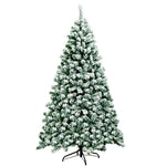 6ft Snow Flocked Christmas Tree Pre-Lit Hinged Artificial Xmas Tree with 250 Warm LED Lights, 928 Branch Tips, Folding Metal Stand for Holiday Decor