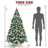 6ft Snow Flocked Christmas Tree Pre-lit Artificial Hinged Xmas Tree with 250 LED Lights, 8 Lighting Modes, Pine Cones, Red Berries for Holiday Decor