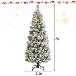 6FT Snow Flocked Christmas Tree Pre-lit Artificial Pine Tree with Remote Control, 200 LED Lights 9 Lighting Modes, Foldable Metal Stand for Home Decor