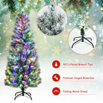 6FT Snow Flocked Christmas Tree Pre-lit Artificial Pine Tree with Remote Control, 200 LED Lights 9 Lighting Modes, Foldable Metal Stand for Home Decor