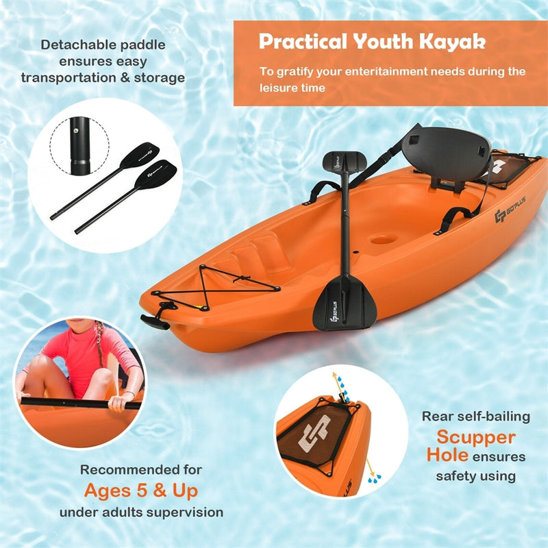 6ft Sit-On-Top Youth Kayak Kids Kayak Recreational Rowing Fishing Boat with Paddle and Folding Backrest