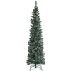 6ft Slim Pencil Christmas Tree Snow Flocked Artificial Xmas Tree with 267 PVC Branch Tips, 31 Pine Cones, Folding Metal Stand for Home Office Holiday