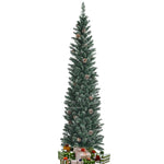 6ft Slim Pencil Christmas Tree Snow Flocked Artificial Xmas Tree with 267 PVC Branch Tips, 31 Pine Cones, Folding Metal Stand for Home Office Holiday