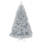 6FT Silver Artificial Christmas Tree Unlit Hinged Full Tree with Metal Stand, Electroplated Technology for Indoor Outdoor Holiday Decor