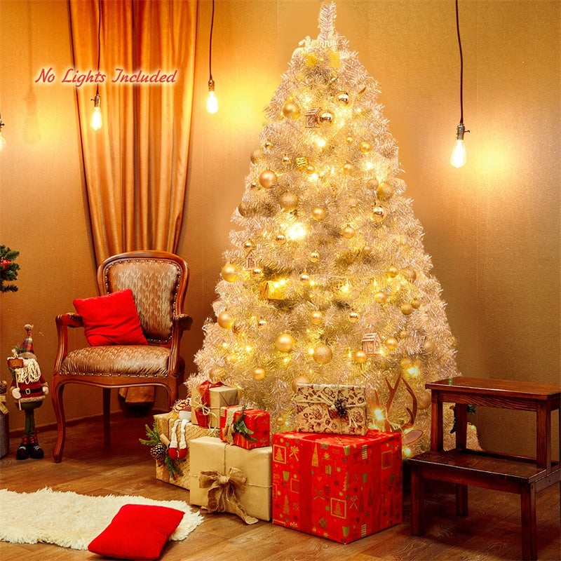 6FT Silver Artificial Christmas Tree Unlit Hinged Full Tree with Metal Stand, Electroplated Technology for Indoor Outdoor Holiday Decor