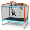 6FT Kids Trampoline ASTM Approved Recreational Trampoline with Swing, Horizontal Bar, Enclosure Net, Indoor Outdoor Mini Rectangle Trampoline