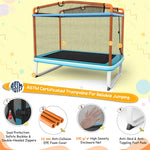 6FT Kids Trampoline ASTM Approved Recreational Trampoline with Swing, Horizontal Bar, Enclosure Net, Indoor Outdoor Mini Rectangle Trampoline