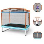 6FT Kids Trampoline ASTM Approved Recreational Trampoline with Swing, Horizontal Bar, Enclosure Net, Indoor Outdoor Mini Rectangle Trampoline