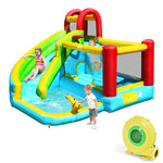 6 in 1 Inflatable Water Slide Bounce House Splash Pool Climbing Wall Basketball Hoop with 480W Blower