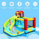 6 in 1 Inflatable Water Slide Bounce House Splash Pool Climbing Wall Basketball Hoop with 480W Blower