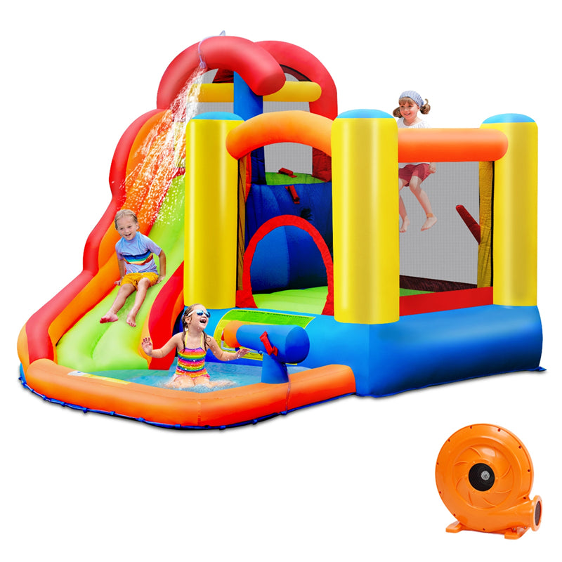 6 in 1 Kids Inflatable Water Slide Jumping Castle Splash Pool with 740W Blower