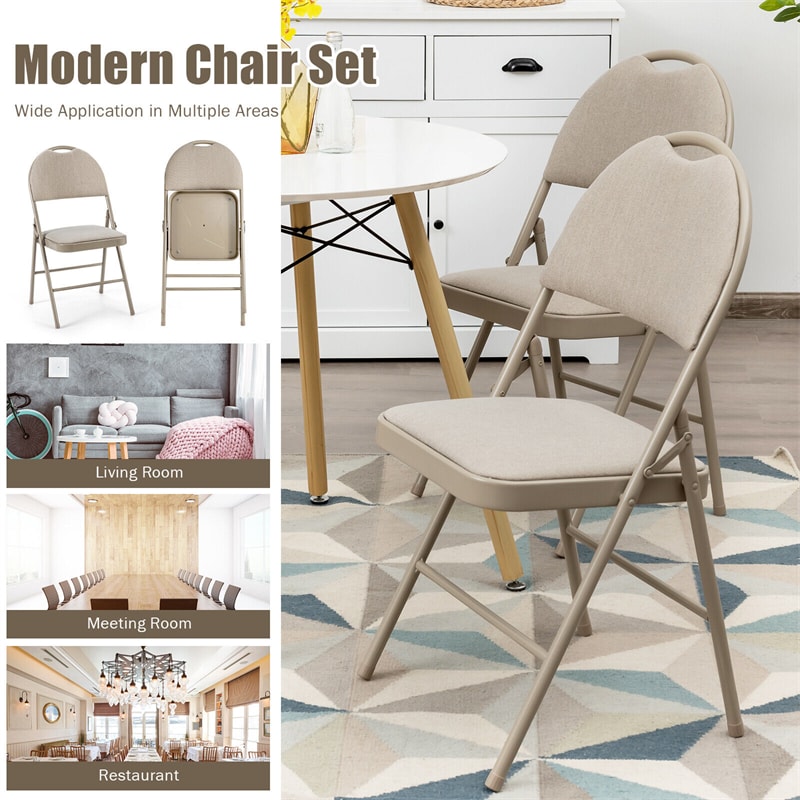 Padded Folding Chairs 6-Pack Portable Fabric Dining Chairs Office Guest Chairs Wedding Party Chairs with Upholstered Seat & Handle Hole