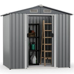 6 x 4 FT Outdoor Storage Shed Galvanized Steel Garden Tool Shed with Lockable Double Sliding Door