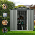 6 x 4 FT Outdoor Storage Shed Galvanized Steel Garden Tool Shed with Lockable Double Sliding Door