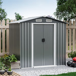 6 x 4 FT Outdoor Storage Shed Galvanized Steel Garden Tool Shed with Lockable Double Sliding Door