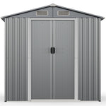 6 x 4 FT Outdoor Storage Shed Galvanized Steel Garden Tool Shed with Lockable Double Sliding Door