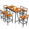 7-Piece Outdoor Acacia Wood Bar Set Rattan Bar Height Patio Dining Set with Umbrella Hole & 6 Bar Stools