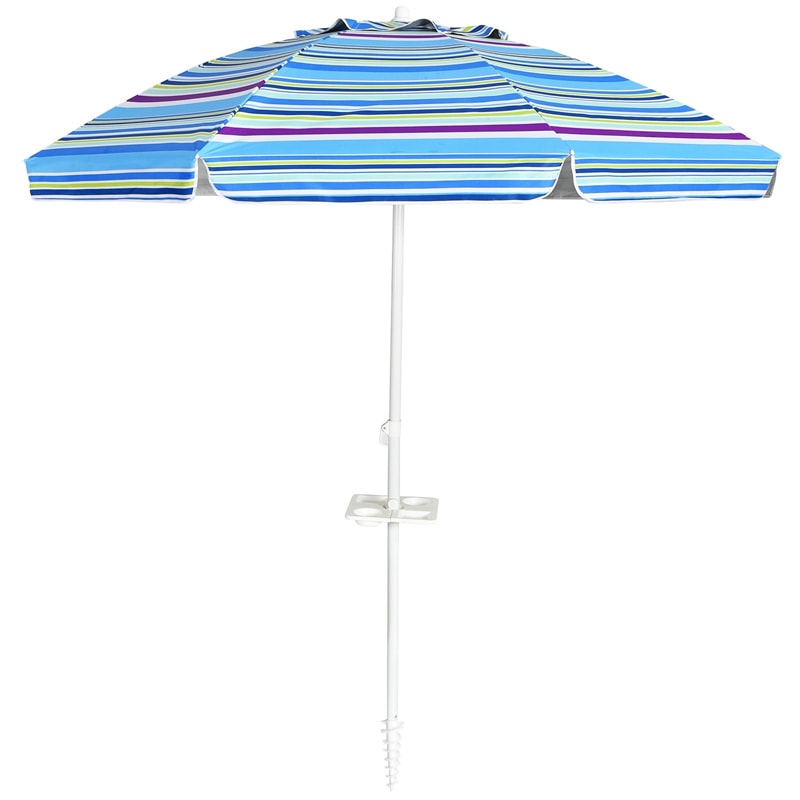 7.2 FT Portable Outdoor Beach Umbrella with Sand Anchor, Tilted Pole & Carrying Bag