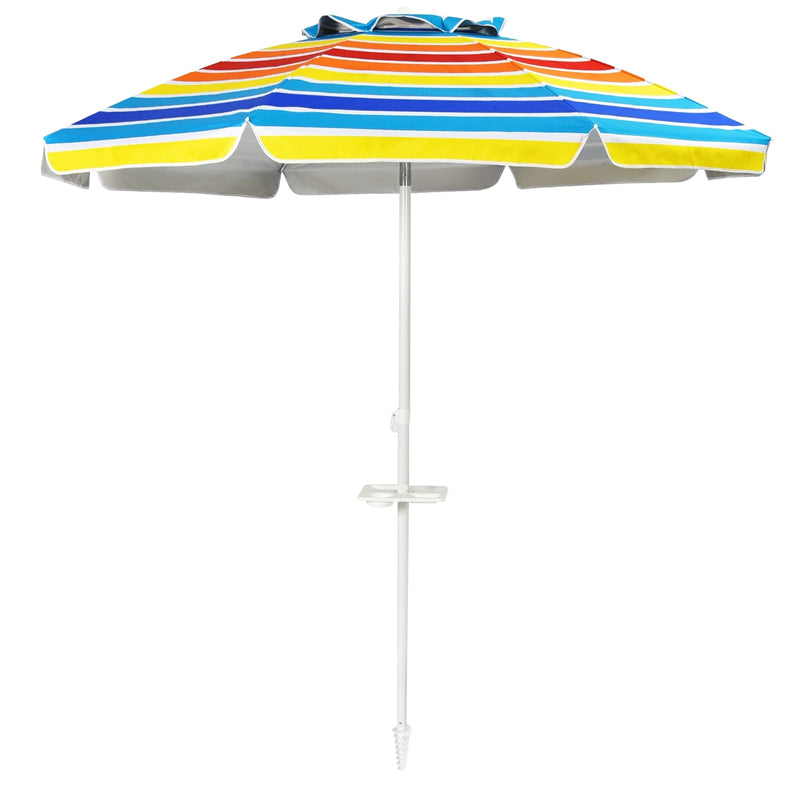 7.2 FT Portable Outdoor Beach Umbrella with Sand Anchor, Tilted Pole & Carrying Bag